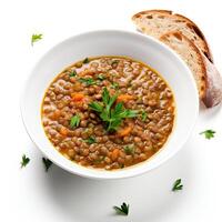 AI generated lentil soup closeup photo