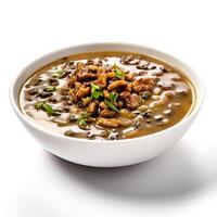 AI generated Turtle soup closeup isolated on white background photo