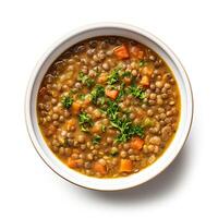 AI generated lentil soup closeup photo