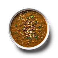 AI generated Turtle soup closeup isolated on white background photo
