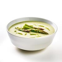 AI generated Asparagus soup closeup isolated on white background photo