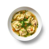 AI generated Wonton soup closeup isolated on white background photo