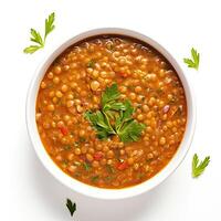 AI generated lentil soup closeup photo