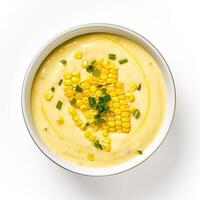 AI generated Corn soup closeup photo