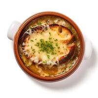 AI generated Onion soup closeup photo