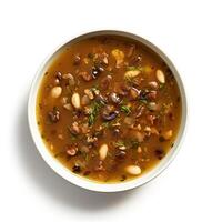 AI generated Turtle soup closeup isolated on white background photo