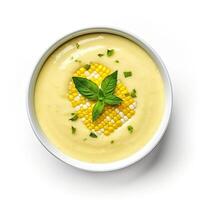 AI generated Corn soup closeup photo