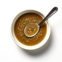 AI generated Turtle soup closeup isolated on white background photo