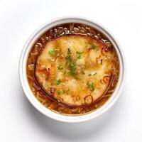 AI generated Onion soup closeup photo