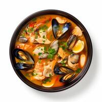 AI generated Bouillabaisse soup closeup photo