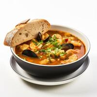 AI generated Bouillabaisse soup closeup photo