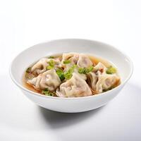 AI generated Wonton soup closeup isolated on white background photo