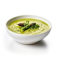 AI generated Asparagus soup closeup isolated on white background photo