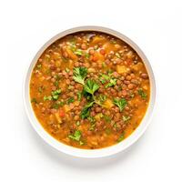 AI generated lentil soup closeup photo