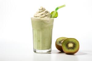 AI generated Kiwi milkshake isolated on white background photo