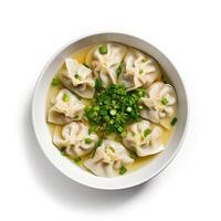 AI generated Wonton soup closeup isolated on white background photo