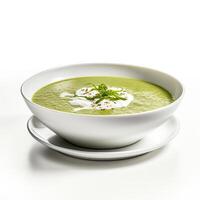 AI generated Asparagus soup closeup isolated on white background photo