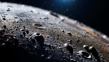 ai generado mojado gota de agua en vaso refleja oscuro noche, brillante con frescura generado por ai foto