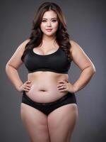 AI generated Confident Plus-size woman in a bikini, Curvy figure in a swimsuit, Body Positivity Embraced photo