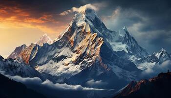 AI generated Majestic mountain peak, snow capped and tranquil, a breathtaking autumn landscape generated by AI photo