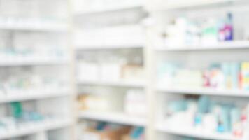 blur abstract background of medicine or drug in shelf in drugstore, pharmacy, clinic, and hospital photo