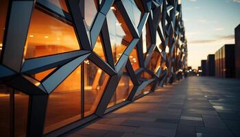 AI generated Modern architecture reflects the vibrant city life through illuminated skyscrapers generated by AI photo