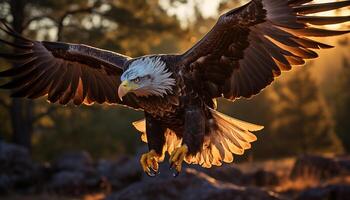 AI generated Majestic bird spreads wings in mid air, symbolizing freedom and strength generated by AI photo