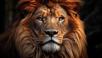 AI generated Majestic lion, king of the savannah, staring with fierce eyes generated by AI photo