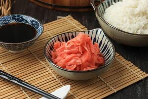 Ginger Sushi Gari with Soy Sauce and Japanese Rice photo