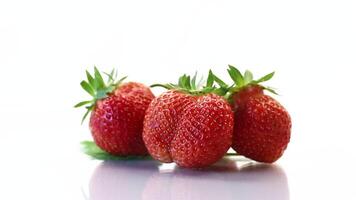 Frais mûr biologique rouge fraise sur blanc Contexte video