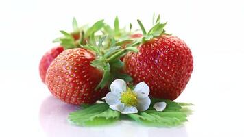 fresh ripe organic red strawberry on white background video