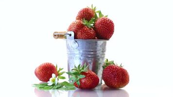 fresh ripe organic red strawberry on white background video