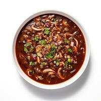 AI generated Turtle soup closeup isolated on white background photo