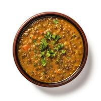 AI generated lentil soup closeup photo