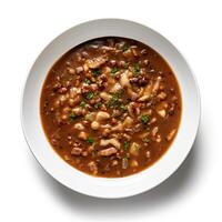 AI generated Turtle soup closeup isolated on white background photo