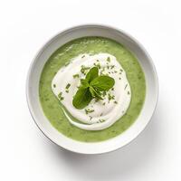 AI generated Watercress soup closeup photo
