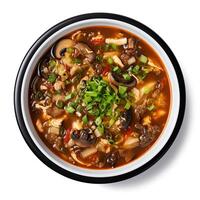 AI generated Hot and sour soup closeup photo