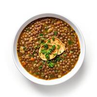 AI generated lentil soup closeup photo