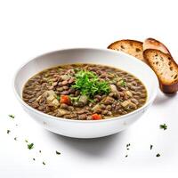 AI generated lentil soup closeup photo