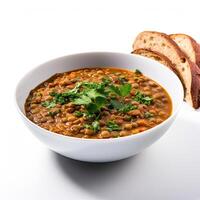 AI generated lentil soup closeup photo