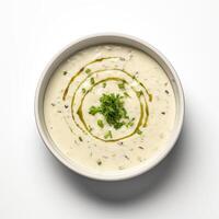AI generated Vegetables cream soup closeup photo