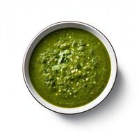 AI generated Palak soup closeup photo