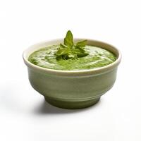 AI generated Watercress soup closeup photo