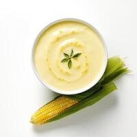 AI generated Corn soup closeup photo