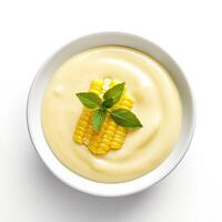 AI generated Corn soup closeup photo