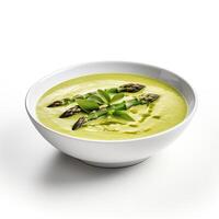 AI generated Asparagus soup closeup isolated on white background photo