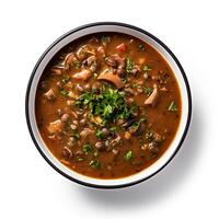 AI generated Turtle soup closeup isolated on white background photo