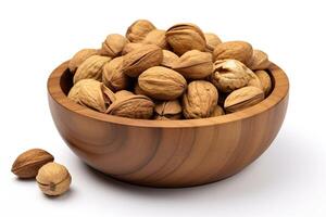 AI generated Nuts close up isolated on white background photo