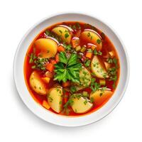 AI generated vegetables soup closeup photo