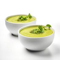 AI generated Asparagus soup closeup isolated on white background photo